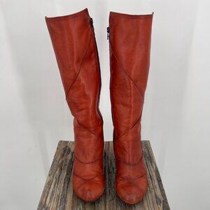 Miz Mooz Red/Burnt Orange Leather Tall Wedge Boots Women’s Size 7 Made in Spain